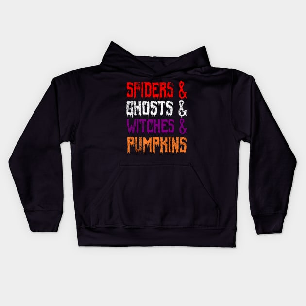 Spiders & Ghosts & Witches & Pumpkins, Halloween Stuff Kids Hoodie by HyperactiveGhost